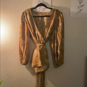 Floral yellow wrap shirt
